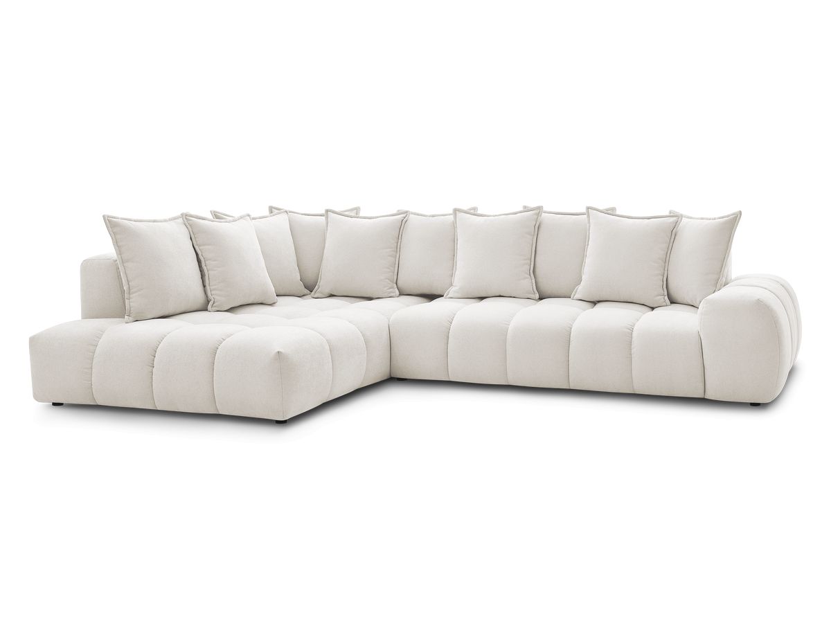 Canapé d'angle fixe EVEREST tissu texturé - Angle gauche - 10 coussins
