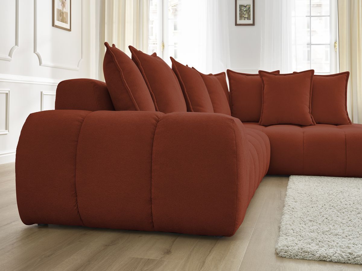 Canapé d'angle fixe EVEREST tissu texturé - Angle droit - 10 coussins
