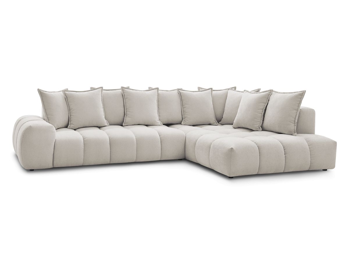 Canapé d'angle fixe EVEREST tissu texturé - Angle droit - 10 coussins