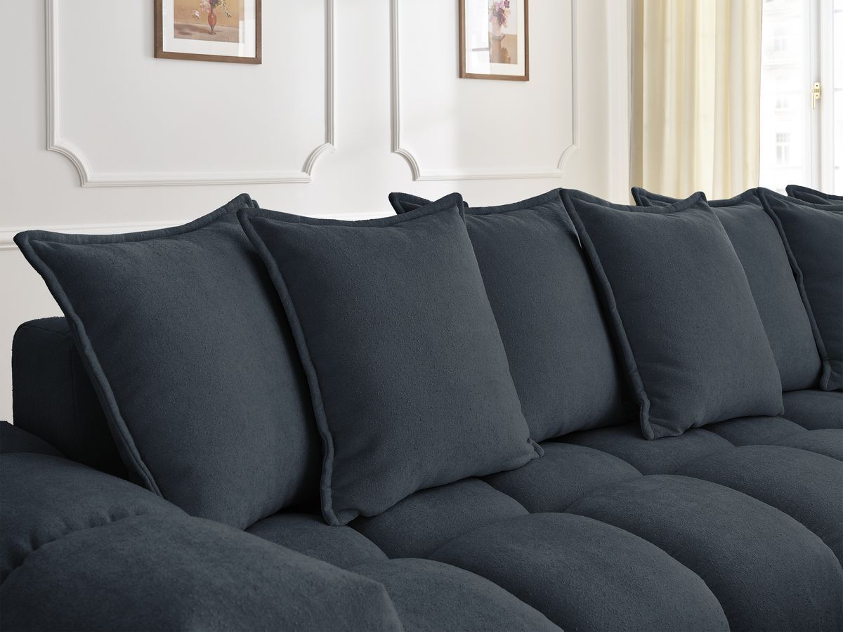 Canapé d'angle fixe EVEREST tissu texturé - Angle droit - 10 coussins