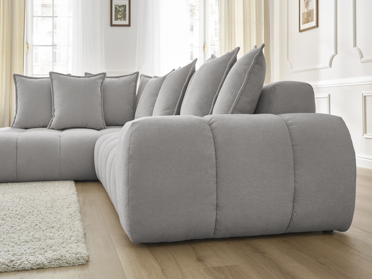 Canapé d'angle fixe EVEREST tissu texturé - Angle gauche - 10 coussins