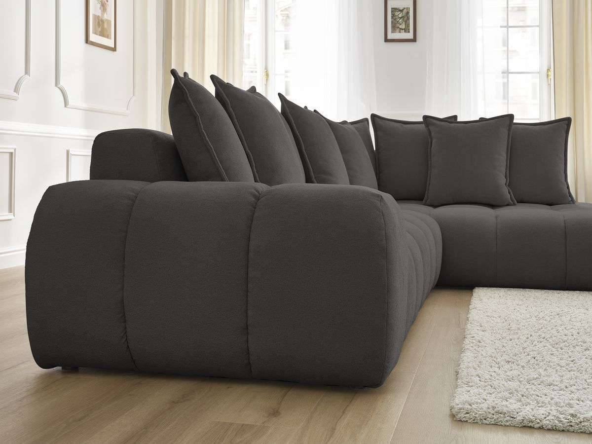 Canapé d'angle fixe EVEREST tissu texturé - Angle droit - 10 coussins