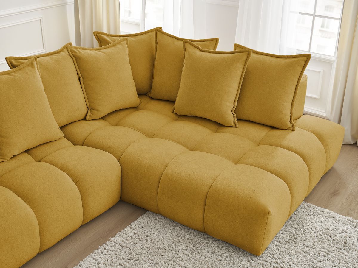 Canapé d'angle fixe EVEREST tissu texturé - Angle droit - 10 coussins