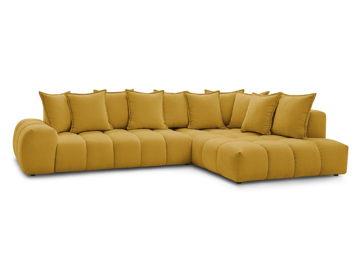 Canapé d'angle fixe EVEREST tissu texturé - Angle droit - 10 coussins