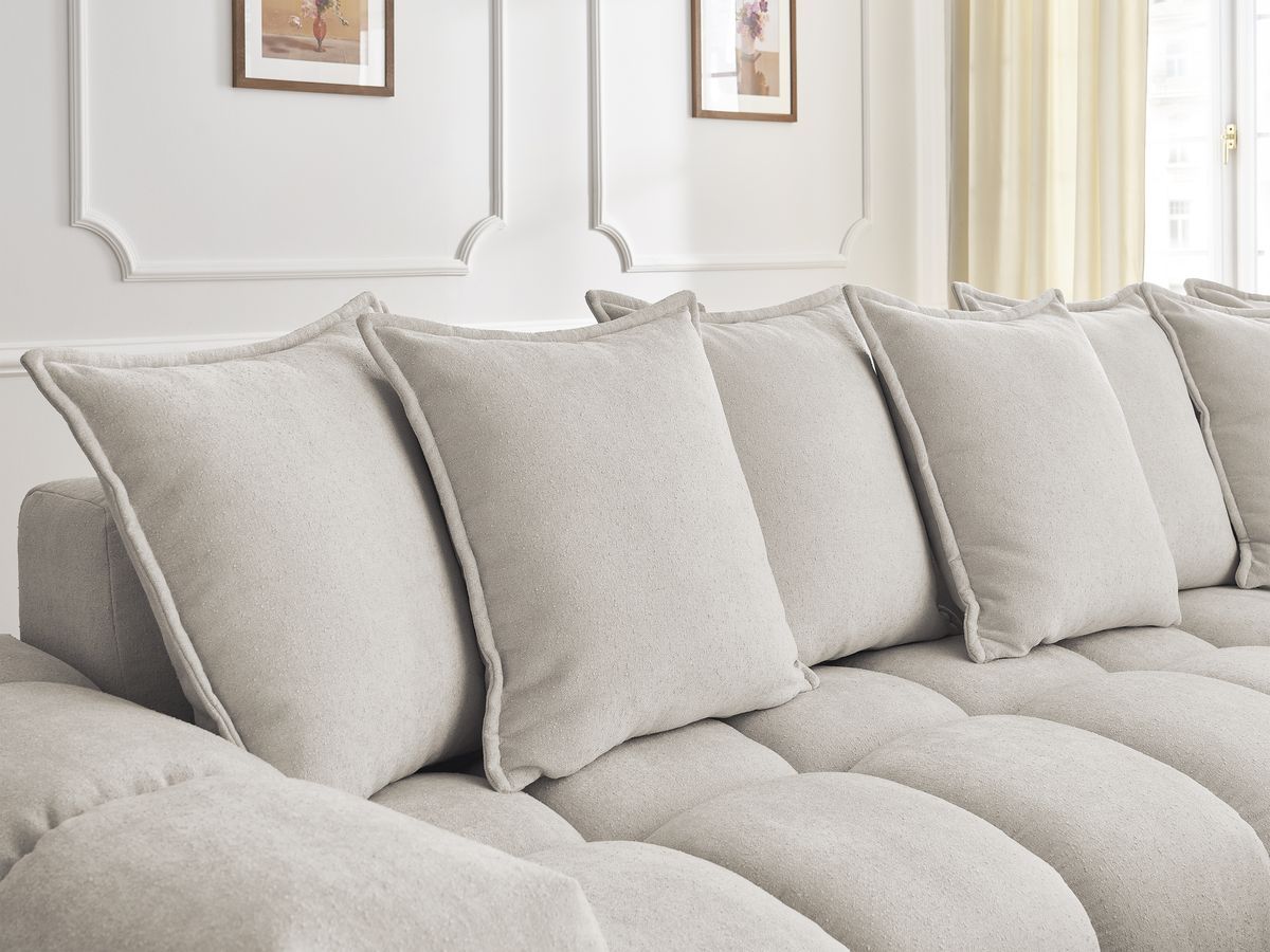 Canapé d'angle fixe EVEREST tissu texturé - Angle droit - 10 coussins