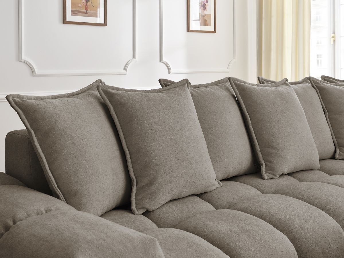 Canapé d'angle fixe EVEREST tissu texturé - Angle droit - 10 coussins