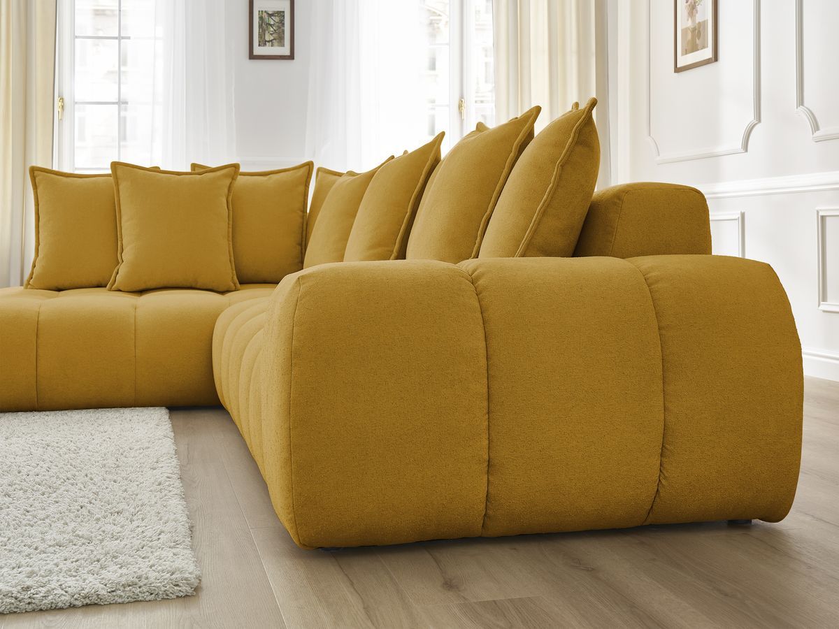 Canapé d'angle fixe EVEREST tissu texturé - Angle gauche - 10 coussins