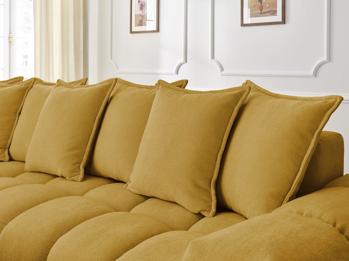 Canapé d'angle fixe EVEREST tissu texturé - Angle gauche - 10 coussins