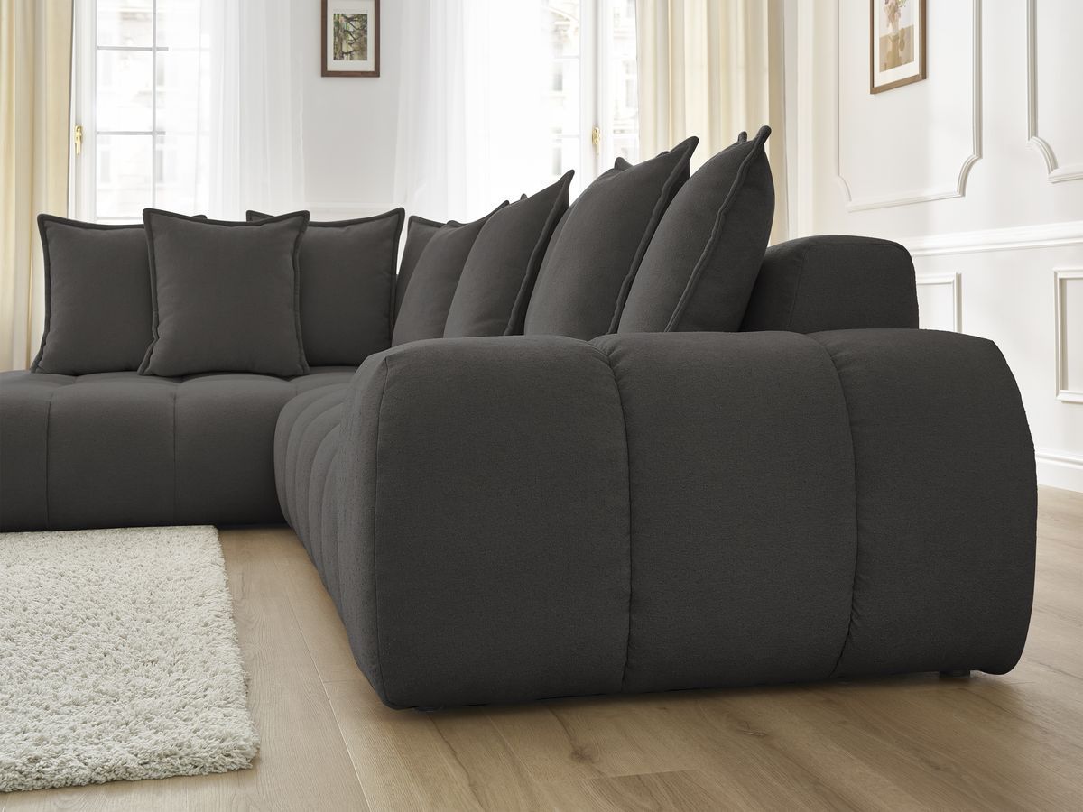 Canapé d'angle fixe EVEREST tissu texturé - Angle gauche - 10 coussins
