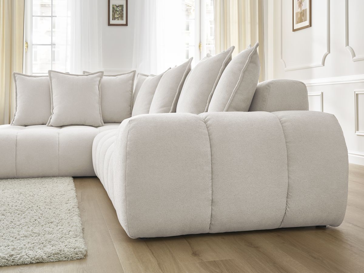 Canapé d'angle fixe EVEREST tissu texturé - Angle gauche - 10 coussins