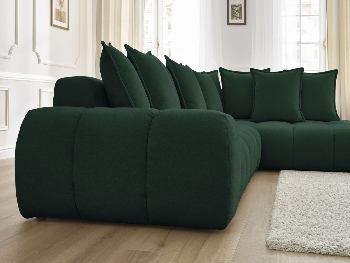 Canapé d'angle fixe EVEREST tissu texturé - Angle droit - 10 coussins