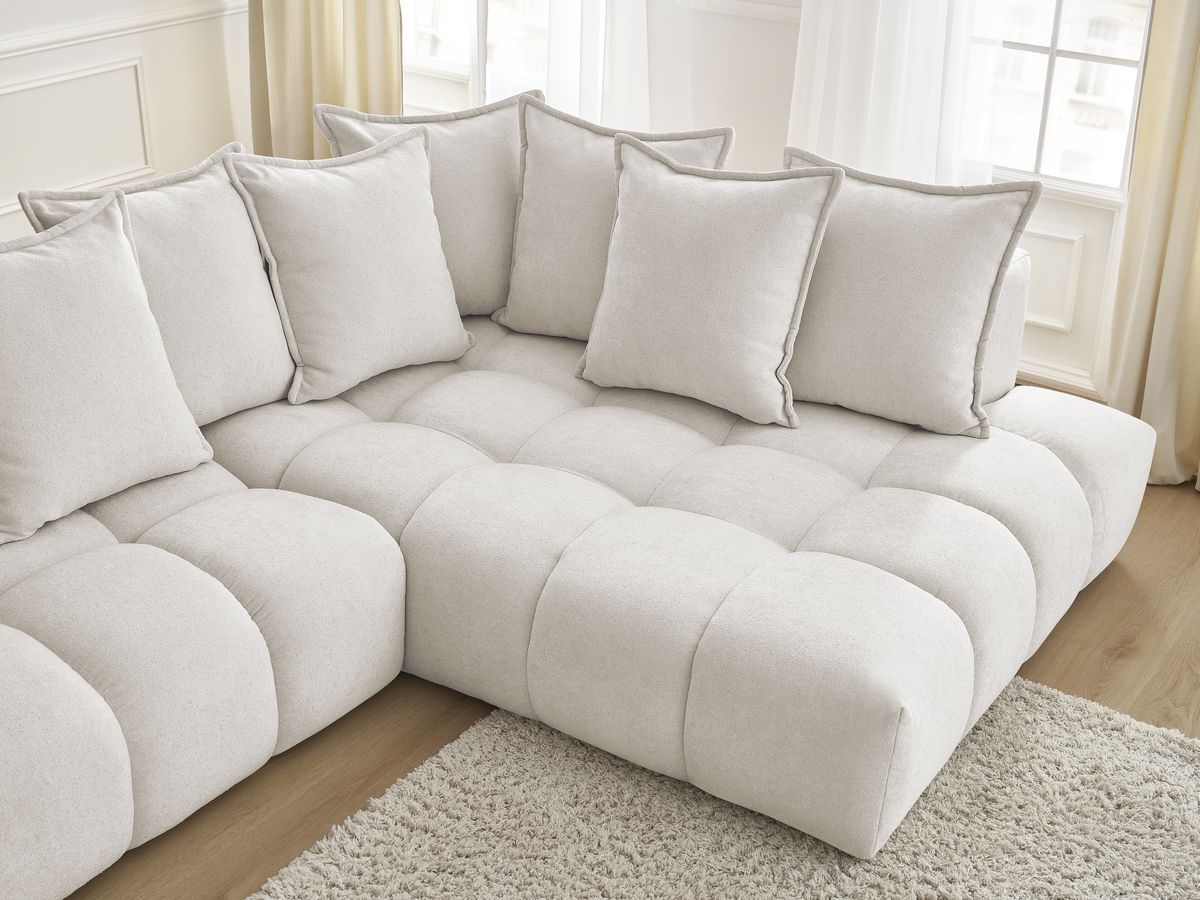 Canapé d'angle fixe EVEREST tissu texturé - Angle droit - 10 coussins