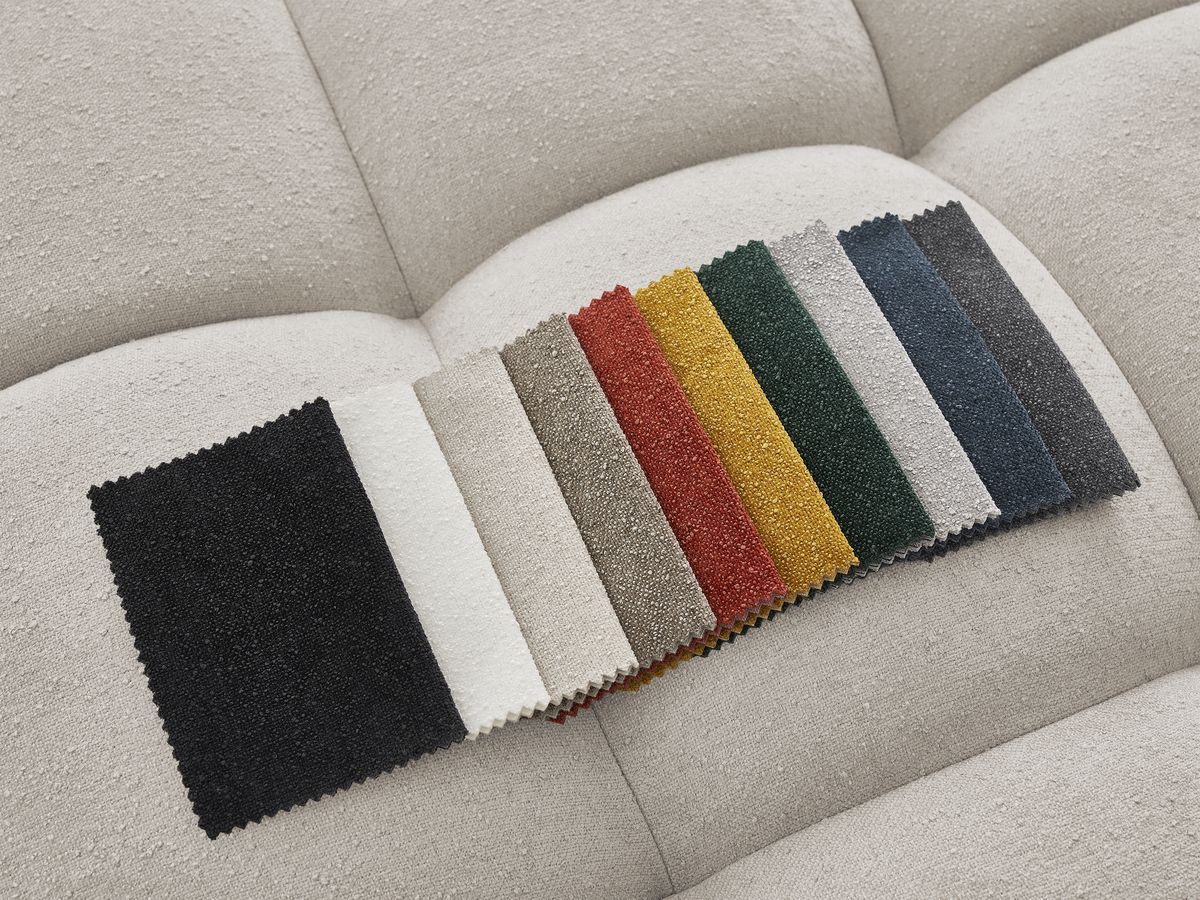 Canapé d'angle fixe EVEREST tissu texturé - Angle gauche - 10 coussins