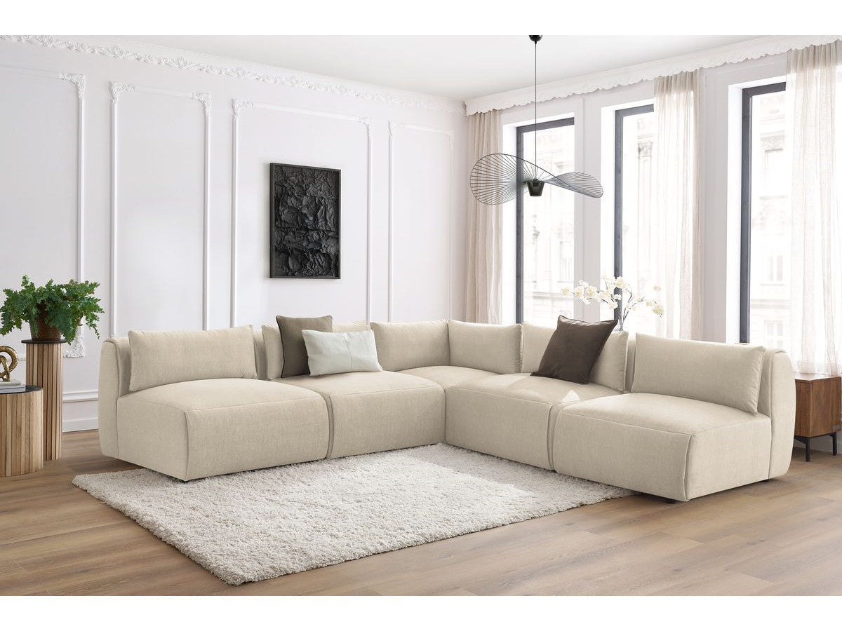 Canapé d'angle fixe modulable JEANNE tissu velours avec 4 chauffeuses et 1 angle - Réversible