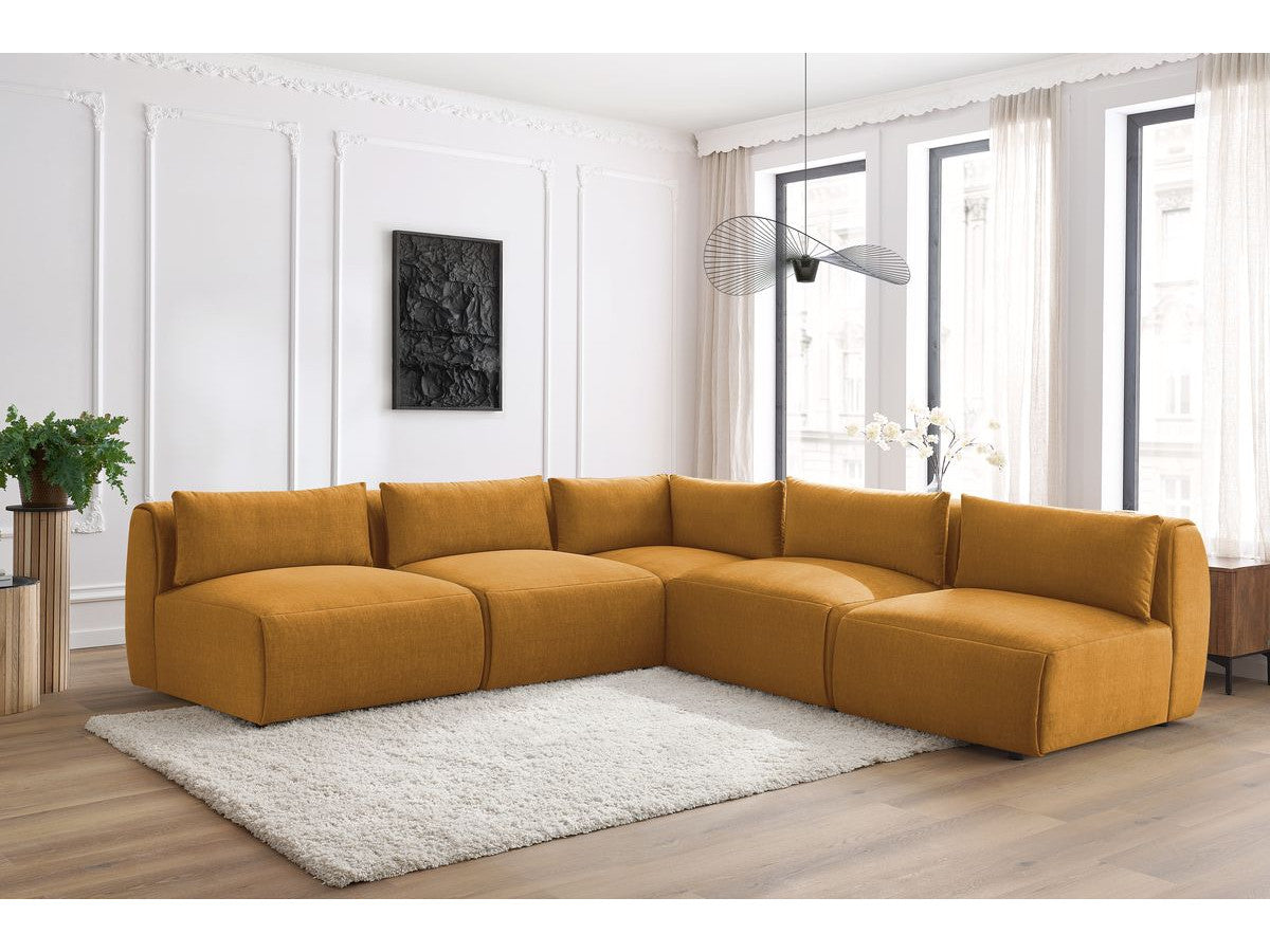 Canapé d'angle fixe modulable JEANNE tissu velours avec 4 chauffeuses et 1 angle - Réversible