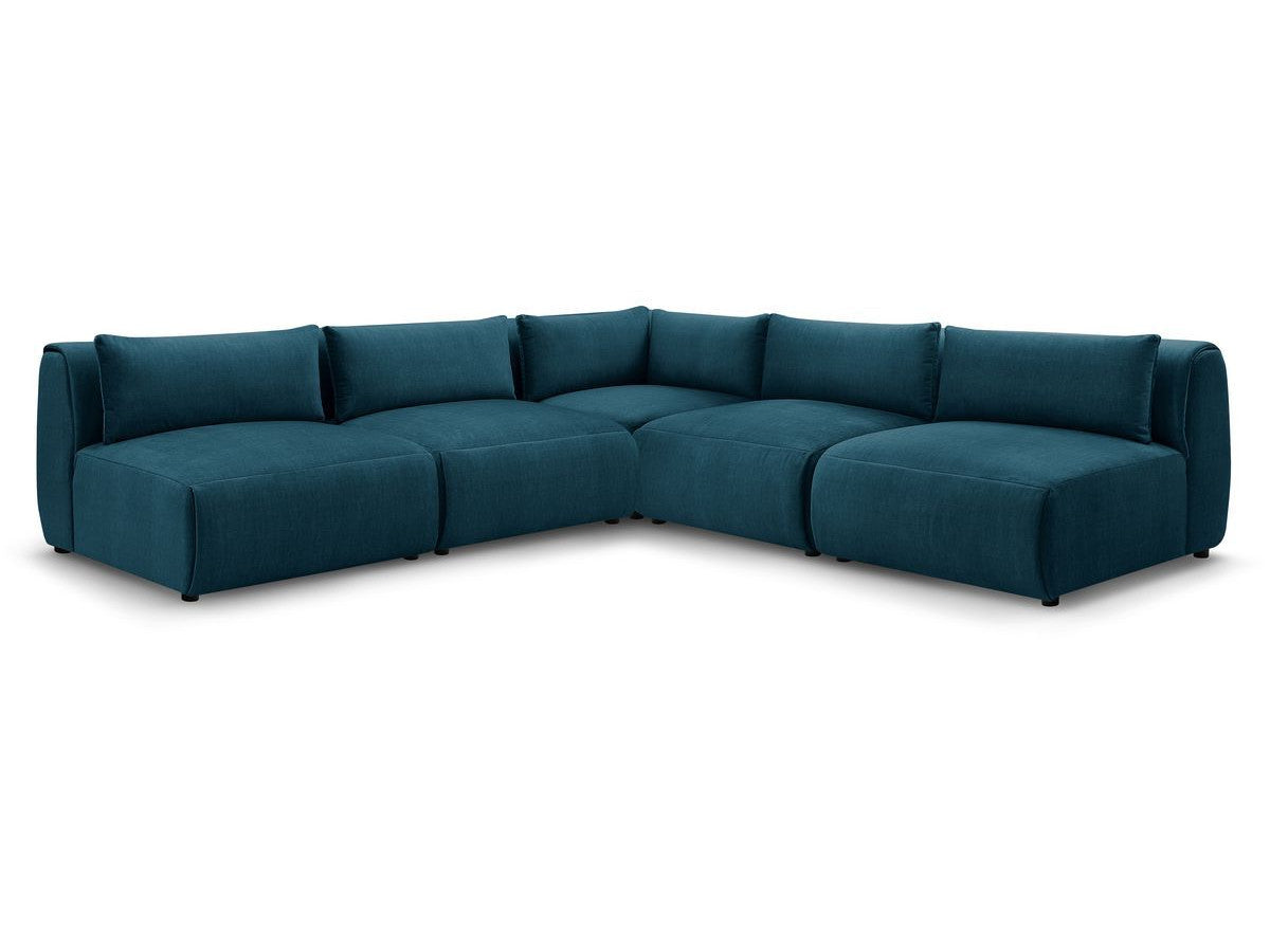 Canapé d'angle fixe modulable JEANNE tissu velours avec 4 chauffeuses et 1 angle - Réversible