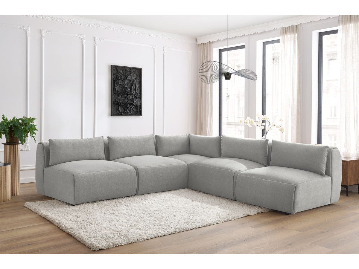Canapé d'angle fixe modulable JEANNE tissu velours avec 4 chauffeuses et 1 angle - Réversible