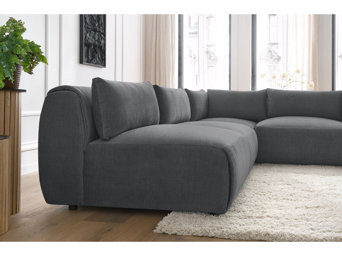 Canapé d'angle fixe modulable JEANNE tissu velours avec 4 chauffeuses et 1 angle - Réversible
