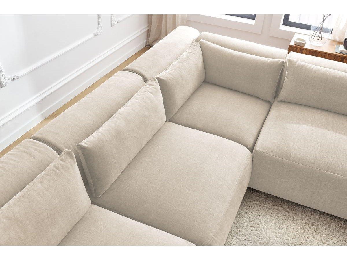 Canapé d'angle fixe modulable JEANNE tissu velours avec 4 chauffeuses et 1 angle - Réversible