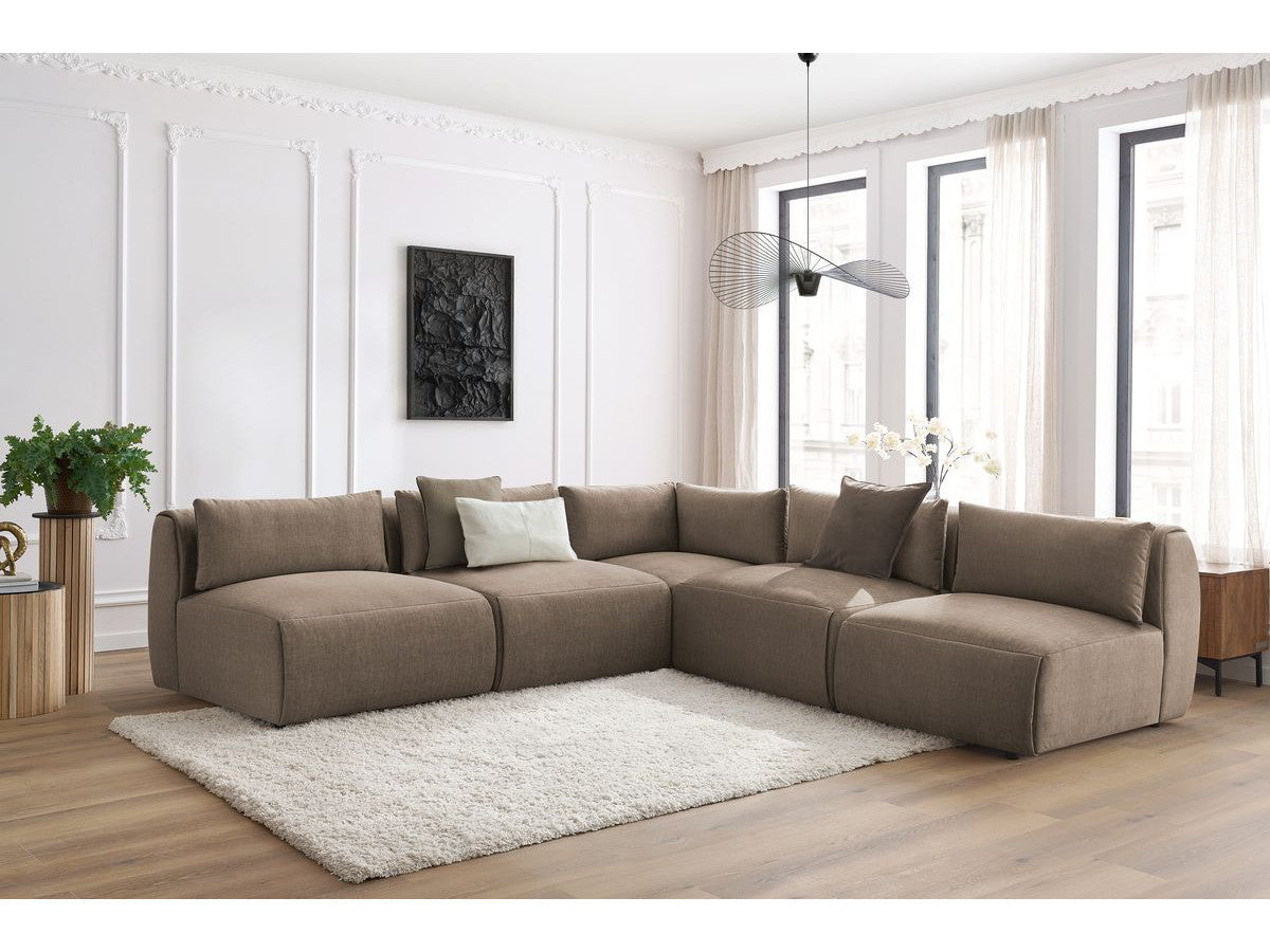 Canapé d'angle fixe modulable JEANNE tissu velours avec 4 chauffeuses et 1 angle - Réversible