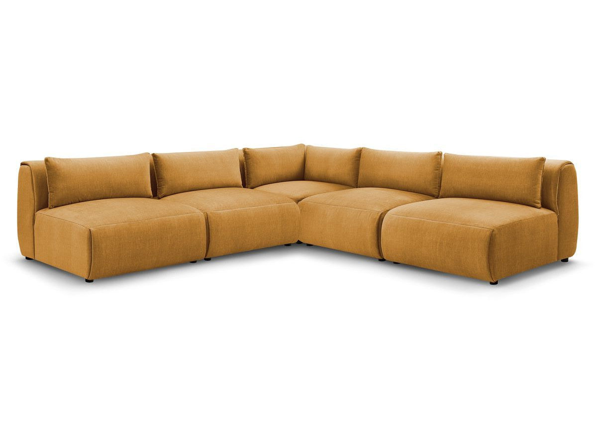 Canapé d'angle fixe modulable JEANNE tissu velours avec 4 chauffeuses et 1 angle - Réversible