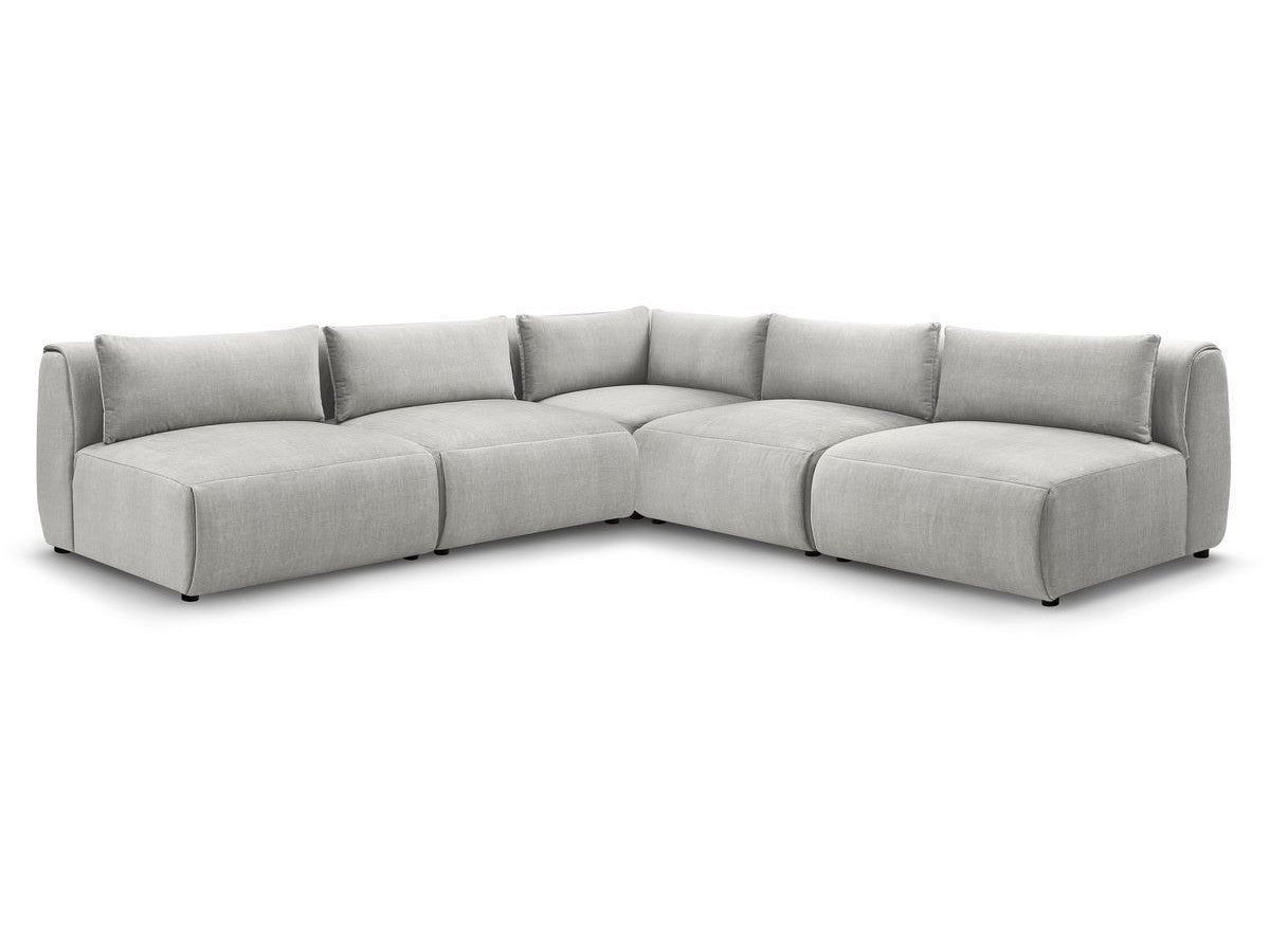 Canapé d'angle fixe modulable JEANNE tissu velours avec 4 chauffeuses et 1 angle - Réversible
