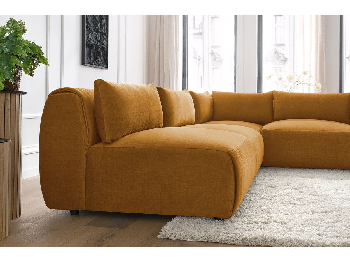 Canapé d'angle fixe modulable JEANNE tissu velours avec 4 chauffeuses et 1 angle - Réversible