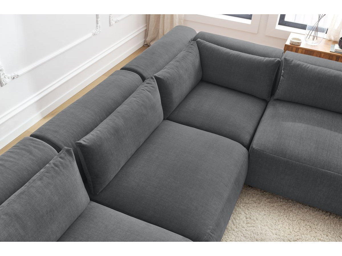 Canapé d'angle fixe modulable JEANNE tissu velours avec 4 chauffeuses et 1 angle - Réversible