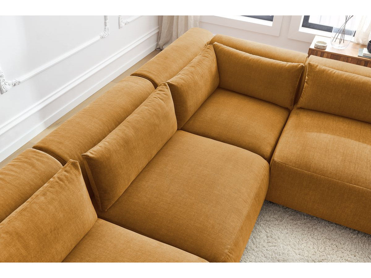 Canapé d'angle fixe modulable JEANNE tissu velours avec 4 chauffeuses et 1 angle - Réversible
