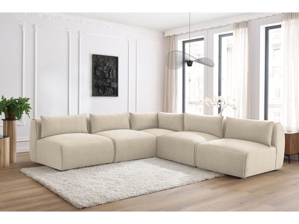 Canapé d'angle fixe modulable JEANNE tissu velours avec 4 chauffeuses et 1 angle - Réversible