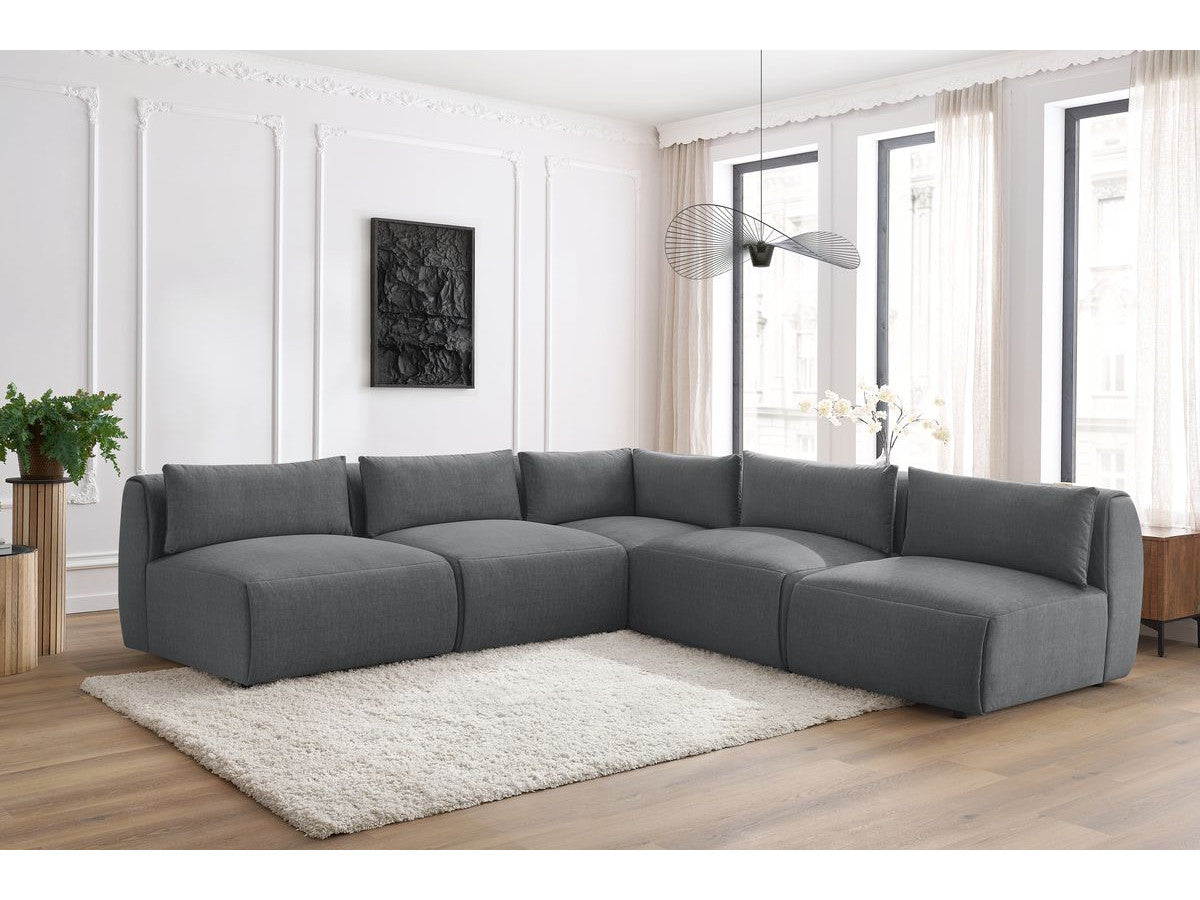 Canapé d'angle fixe modulable JEANNE tissu velours avec 4 chauffeuses et 1 angle - Réversible
