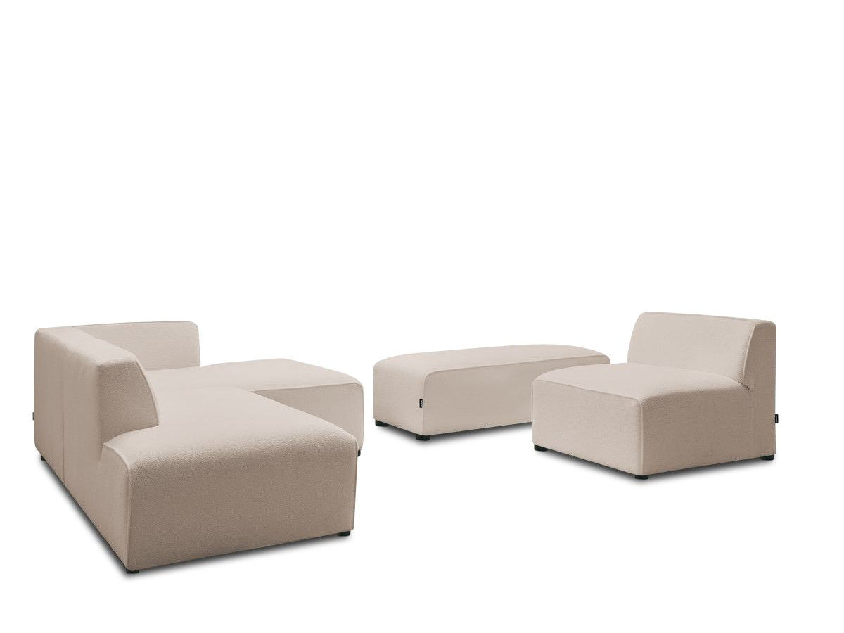 Canapé d'angle fixe modulable MEGEVE tissu bouclette avec 1 chauffeuse et 1 pouf - Angle droit
