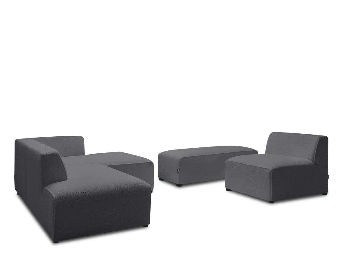 Canapé d'angle fixe modulable MEGEVE tissu bouclette avec 1 chauffeuse et 1 pouf - Angle droit