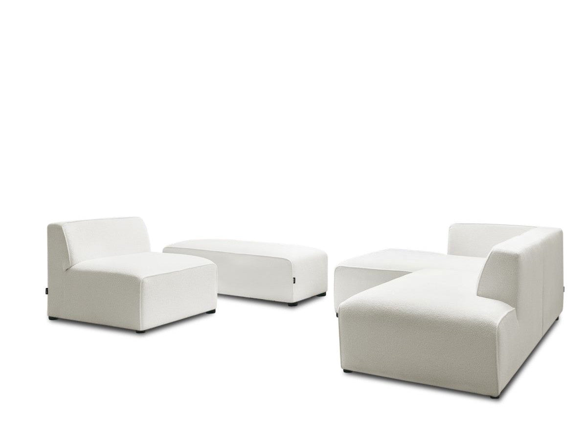 Canapé d'angle fixe modulable MEGEVE tissu bouclette avec 1 chauffeuse et 1 pouf - Angle gauche