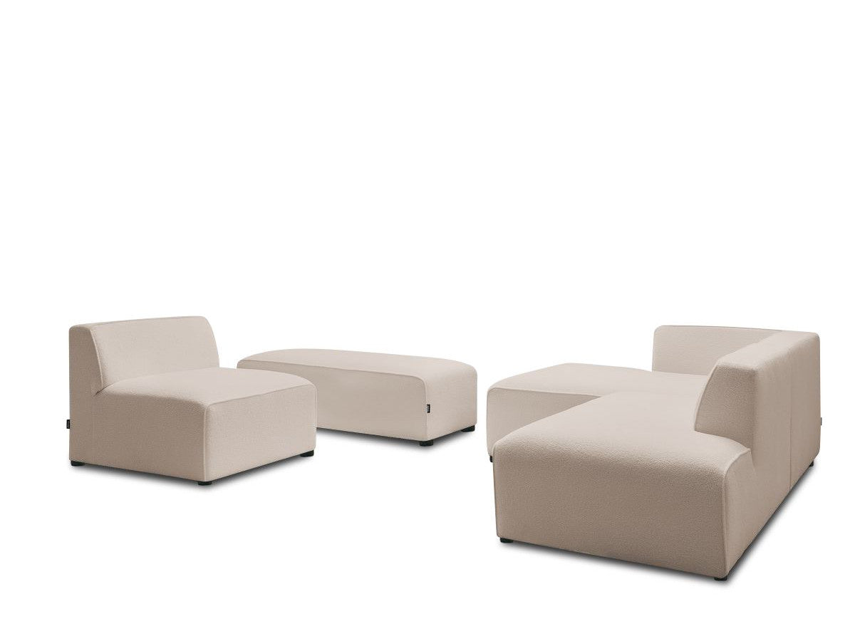 Canapé d'angle fixe modulable MEGEVE tissu bouclette avec 1 chauffeuse et 1 pouf - Angle gauche