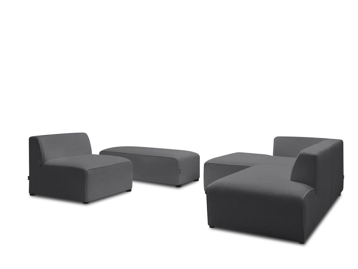 Canapé d'angle fixe modulable MEGEVE tissu bouclette avec 1 chauffeuse et 1 pouf - Angle droit