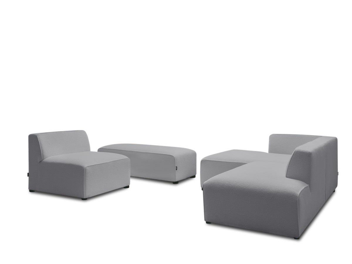 Canapé d'angle fixe modulable MEGEVE tissu bouclette avec 1 chauffeuse et 1 pouf - Angle gauche