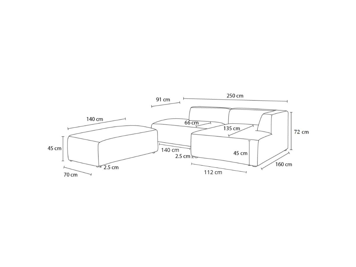 Canapé d'angle fixe modulable MEGEVE tissu bouclette avec pouf Angle gauche