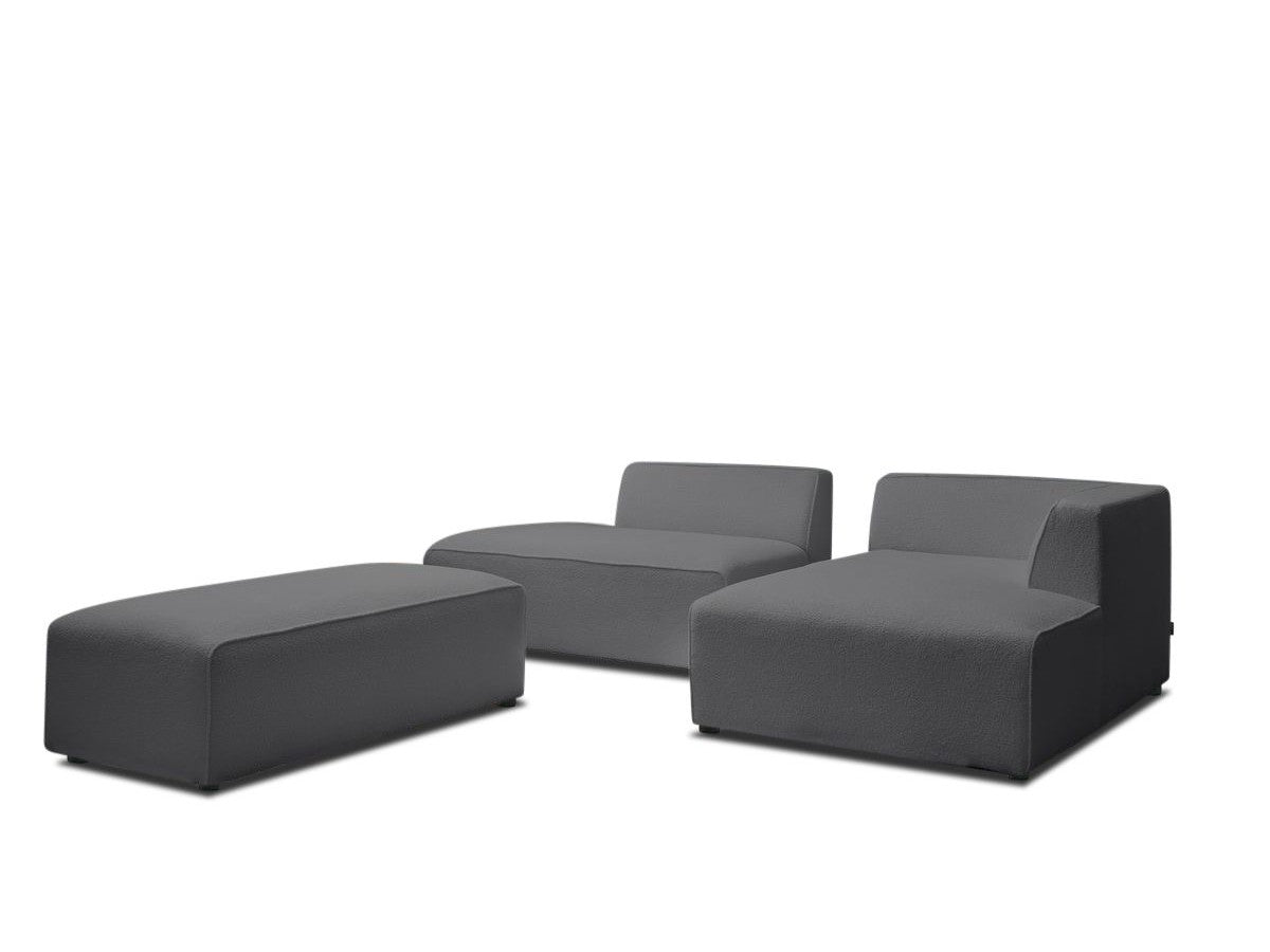 Canapé d'angle fixe modulable MEGEVE tissu bouclette avec pouf Angle droit