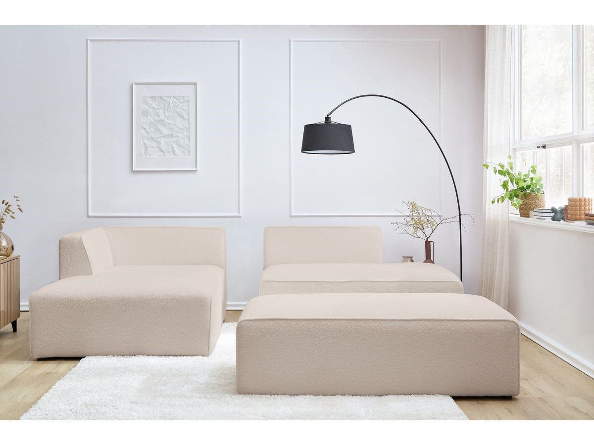 Canapé d'angle fixe modulable MEGEVE tissu bouclette avec pouf Angle gauche