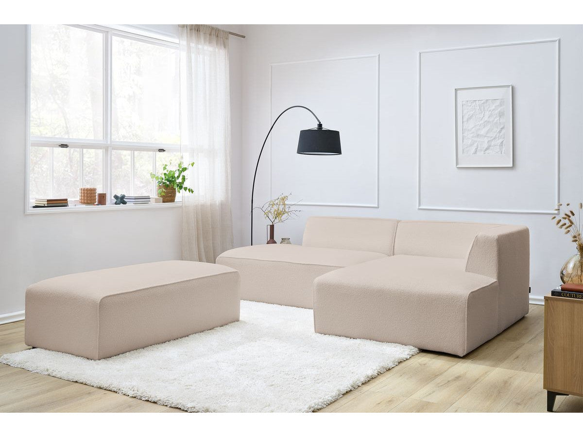 Canapé d'angle fixe modulable MEGEVE tissu bouclette avec pouf Angle droit