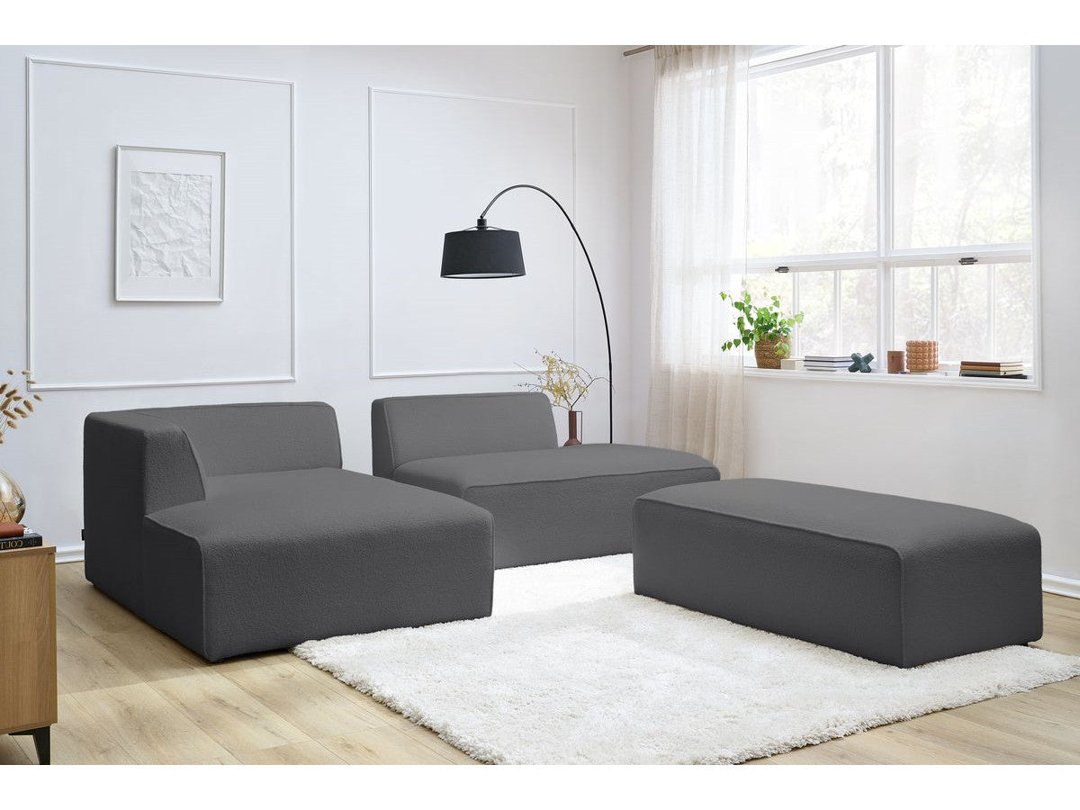 Canapé d'angle fixe modulable MEGEVE tissu bouclette avec pouf Angle gauche