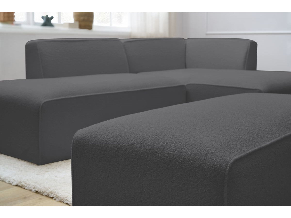 Canapé d'angle fixe modulable MEGEVE tissu bouclette avec pouf Angle droit