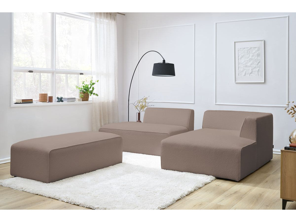 Canapé d'angle fixe modulable MEGEVE tissu bouclette avec pouf Angle droit