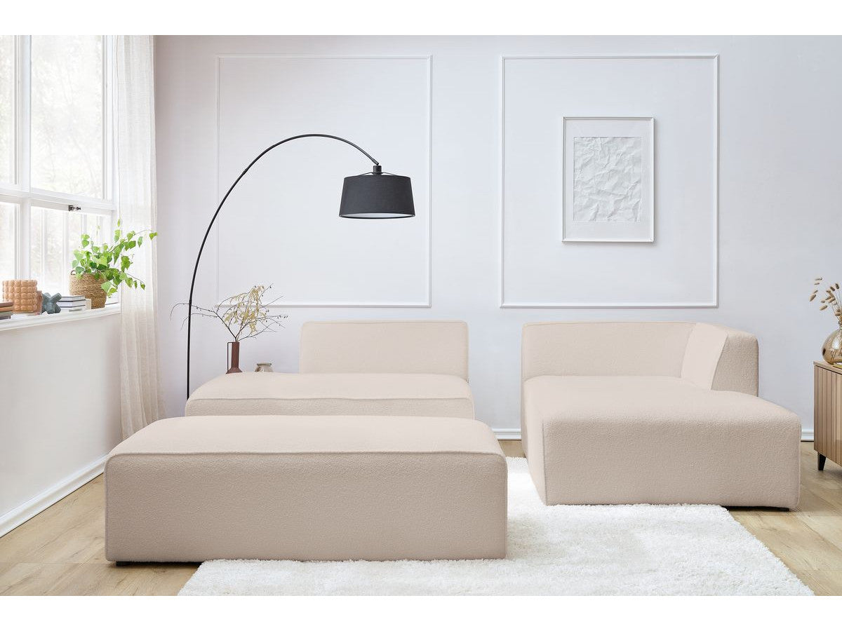 Canapé d'angle fixe modulable MEGEVE tissu bouclette avec pouf Angle droit