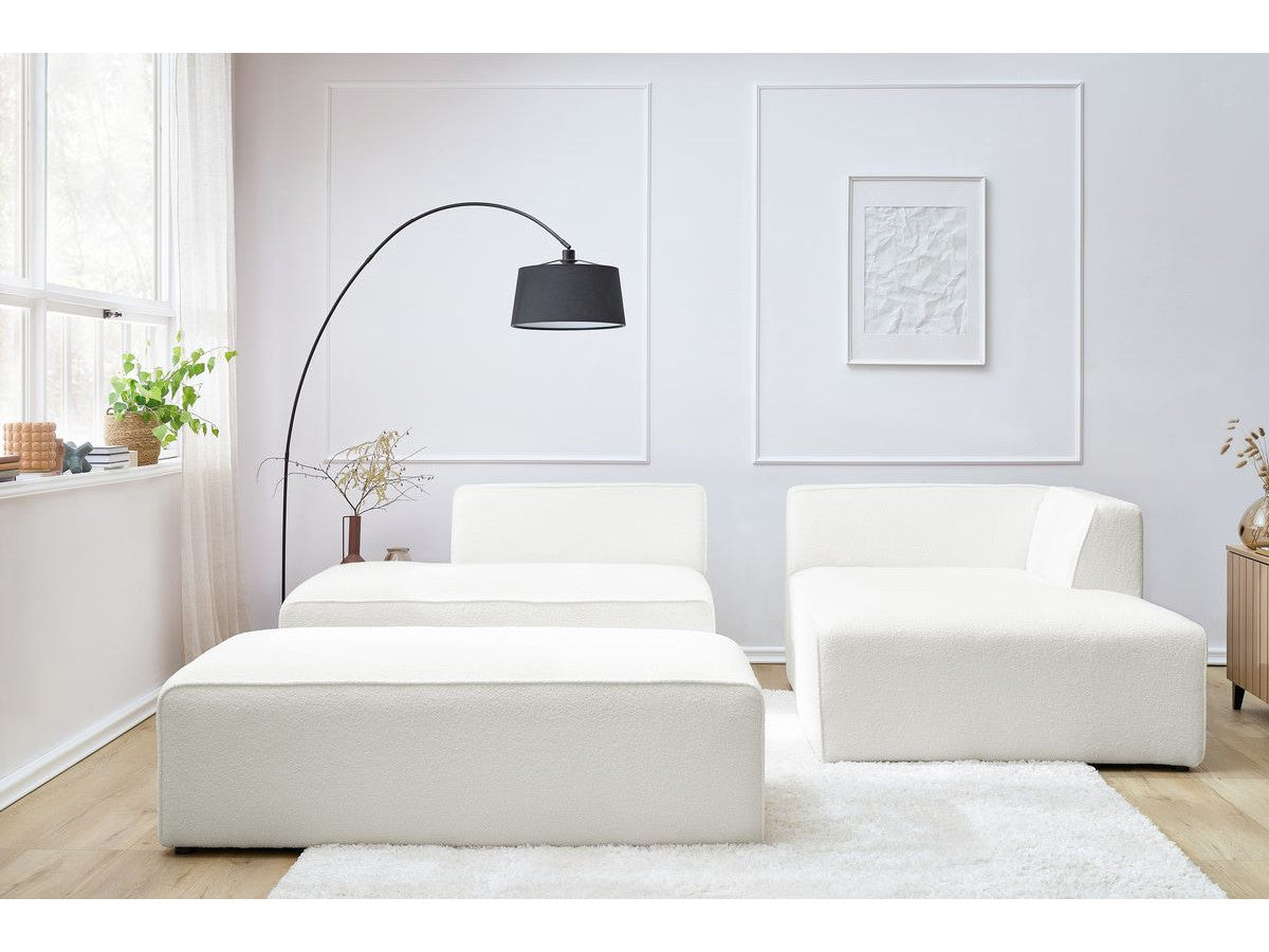 Canapé d'angle fixe modulable MEGEVE tissu bouclette avec pouf Angle droit