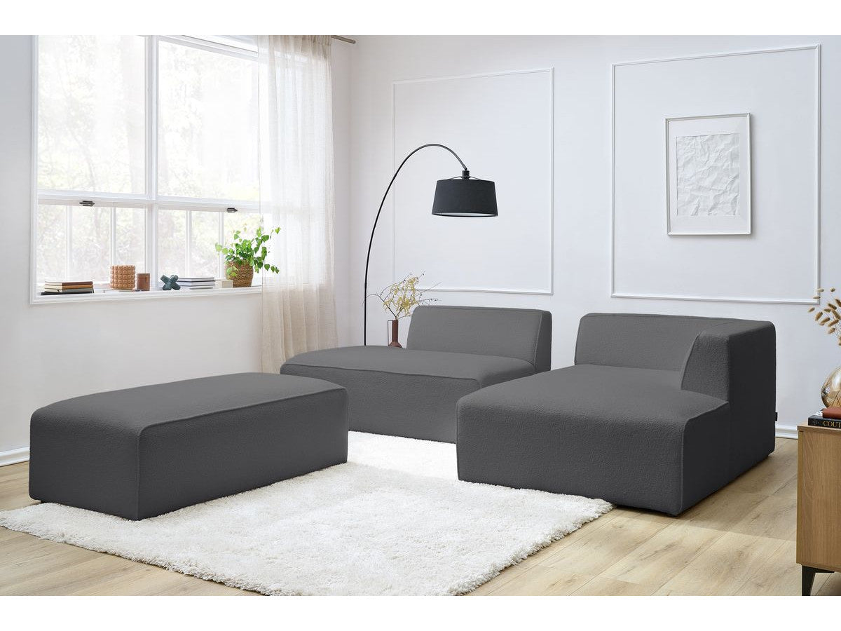 Canapé d'angle fixe modulable MEGEVE tissu bouclette avec pouf Angle droit