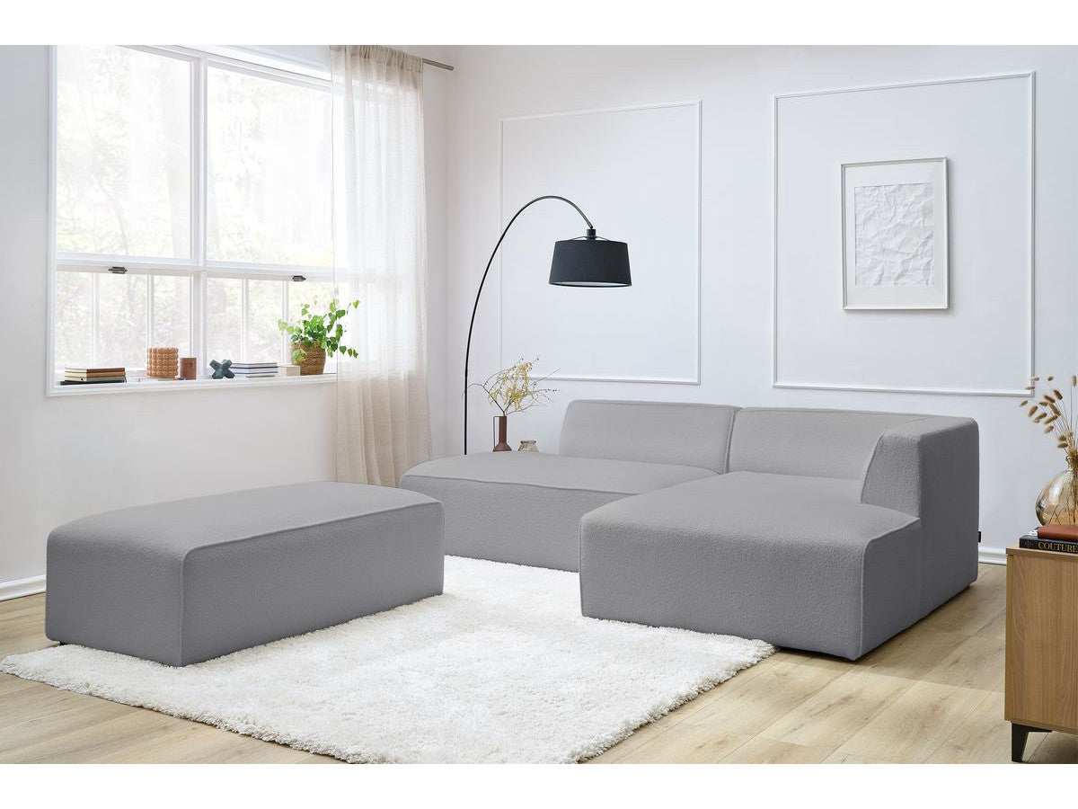 Canapé d'angle fixe modulable MEGEVE tissu bouclette avec pouf Angle droit