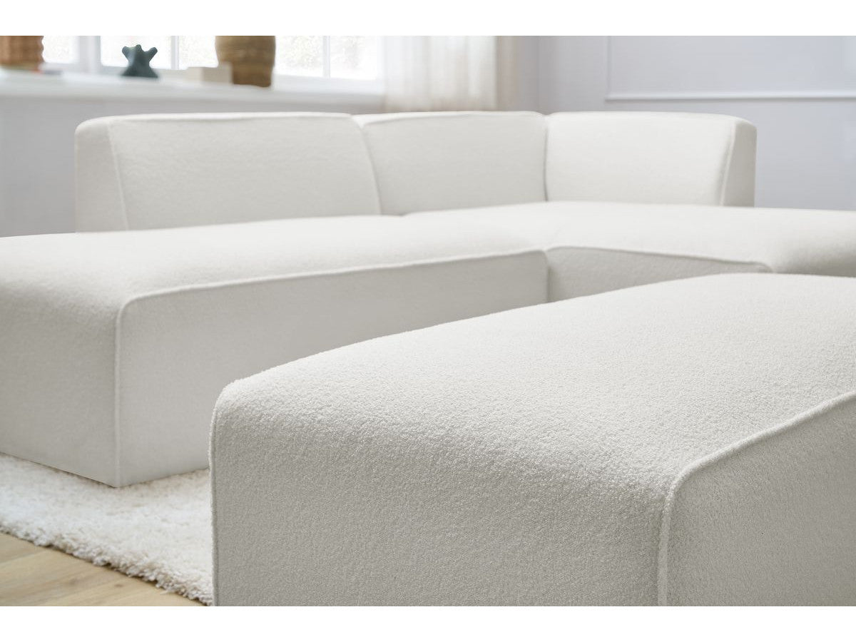 Canapé d'angle fixe modulable MEGEVE tissu bouclette avec pouf Angle droit