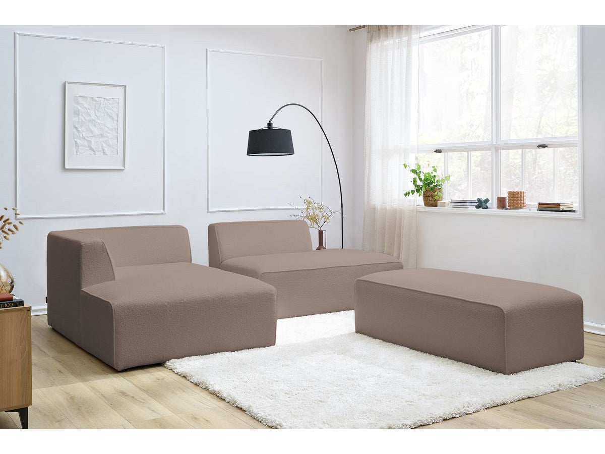 Canapé d'angle fixe modulable MEGEVE tissu bouclette avec pouf Angle gauche